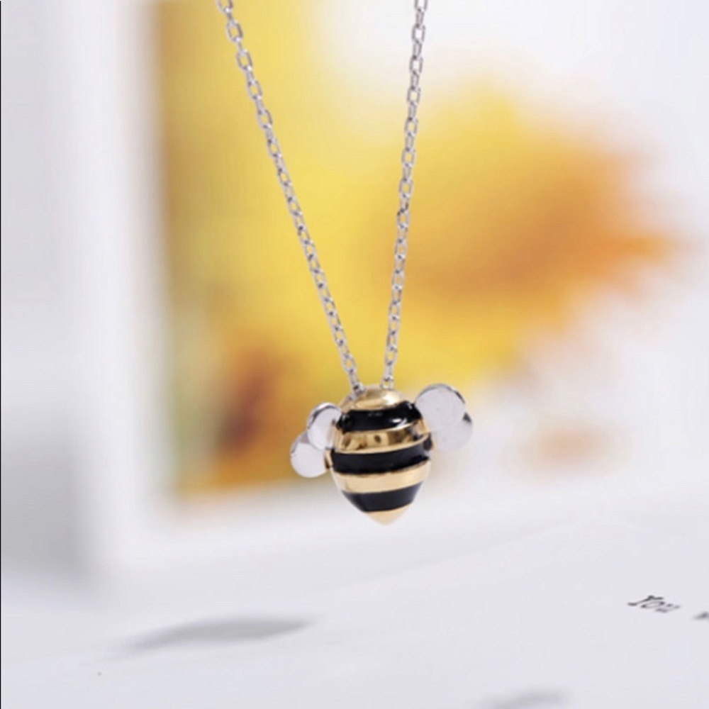 Sterling Silver Bumblebee Necklace Black and Gold